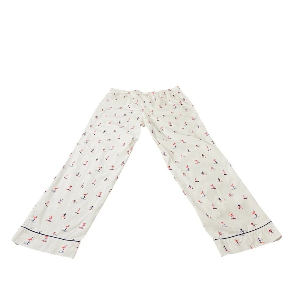 J. Crew White Pajama Shirt with Red and Blue Skier Print Men’s Size Medium